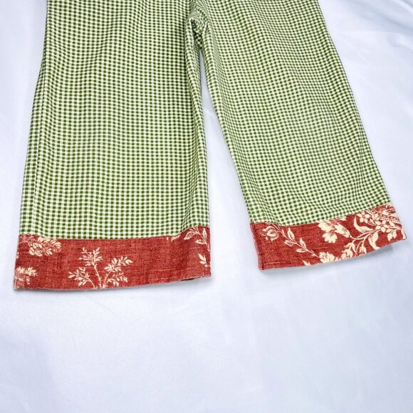 Vintage Boho Neutral Gingham Green Floral Cropped Overalls Romper Small / 5 - 6 - Picture 10 of 14